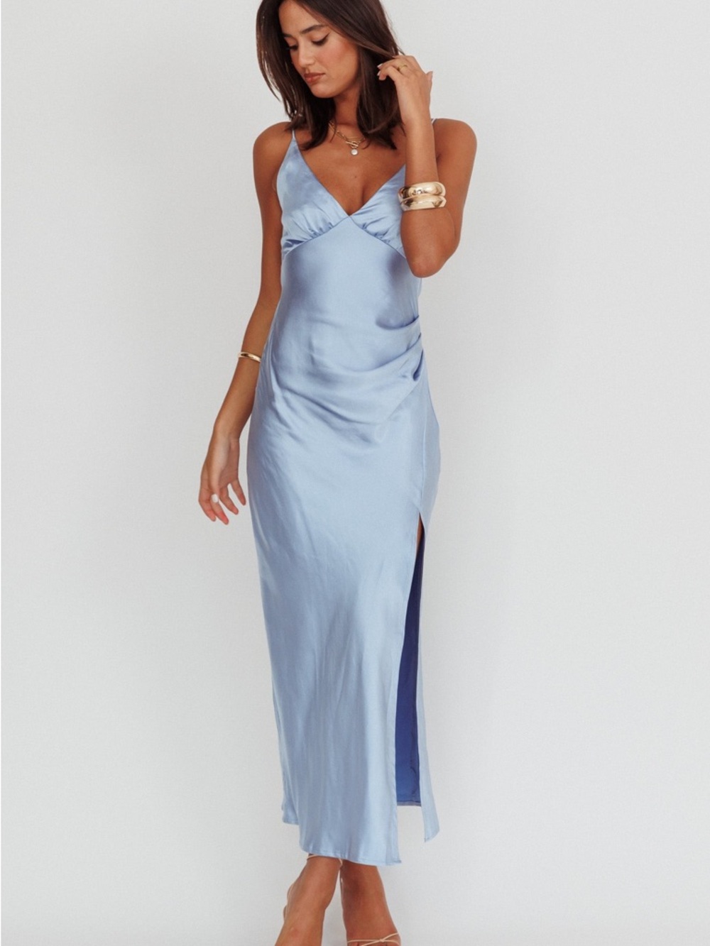 Selfie Leslie- Marlie Side Pleat Maxi Dress Blue